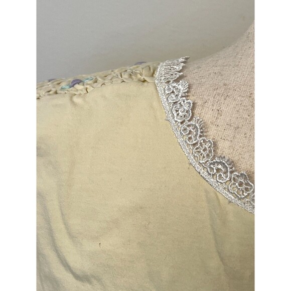 Sante Classics Womens 1X Yellow Nightgown Cotton Floral Smocking Ruffle Hem Lace - Picture 6 of 10